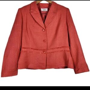 Le Suit Womens Tweed 3 Button Jacket Coral Color Size *Large EUC Business Casual